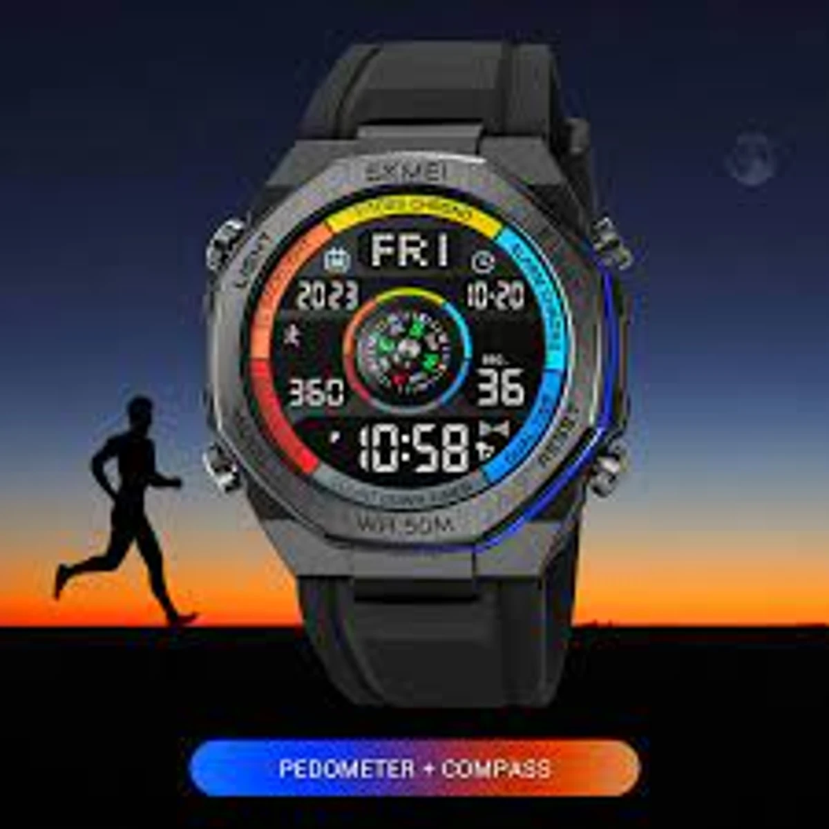 SKMEI Light Display Compass Sport Pedometer Countdown Digital Watch 50M waterproof