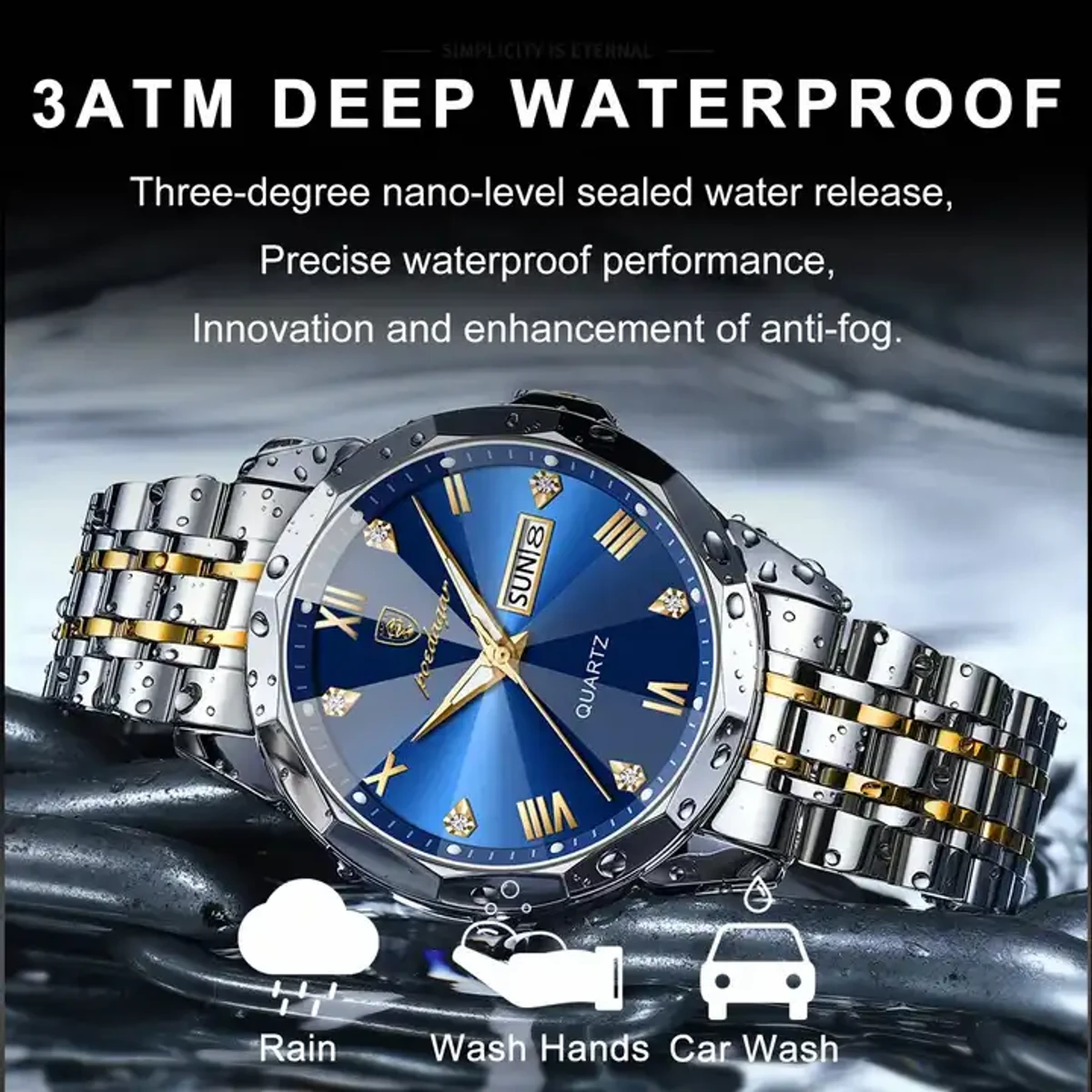 Poedagar 810 Blue Diamond cart Stainless Steel Luminous Quartz Men waterproof watch