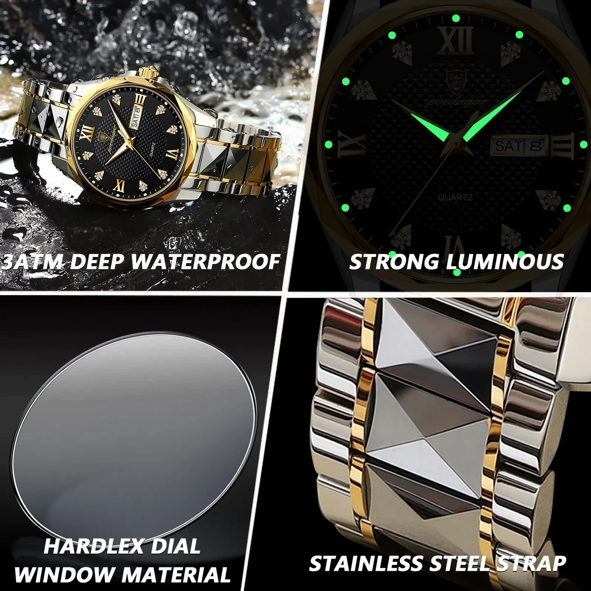 POEDAGAR Luxury Watches for Man Waterproof Luminous Galendar Dial High Fashion Quartz Wristwatch Model Number：998 blue cooler