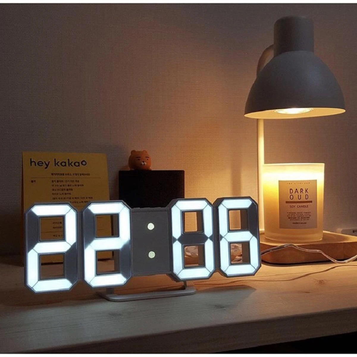 Digital Wall Clock LED Table Clock Time Alarm Temperature Date Sound Control Night Light