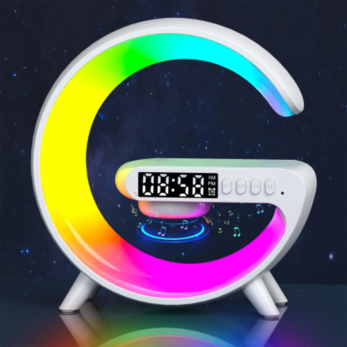 5IN1 Smart wireless Charger Table Lamp Bluetooth Speaker Alarm Clock RGB Colorful Atmosphere Lights