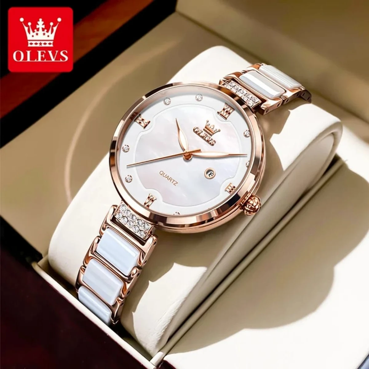 OLEVS Women Ceramic Watches Japan Movement Quartz Watch Wristwatch Female Clock Luxury Ladies Wristwatches Watch For Women