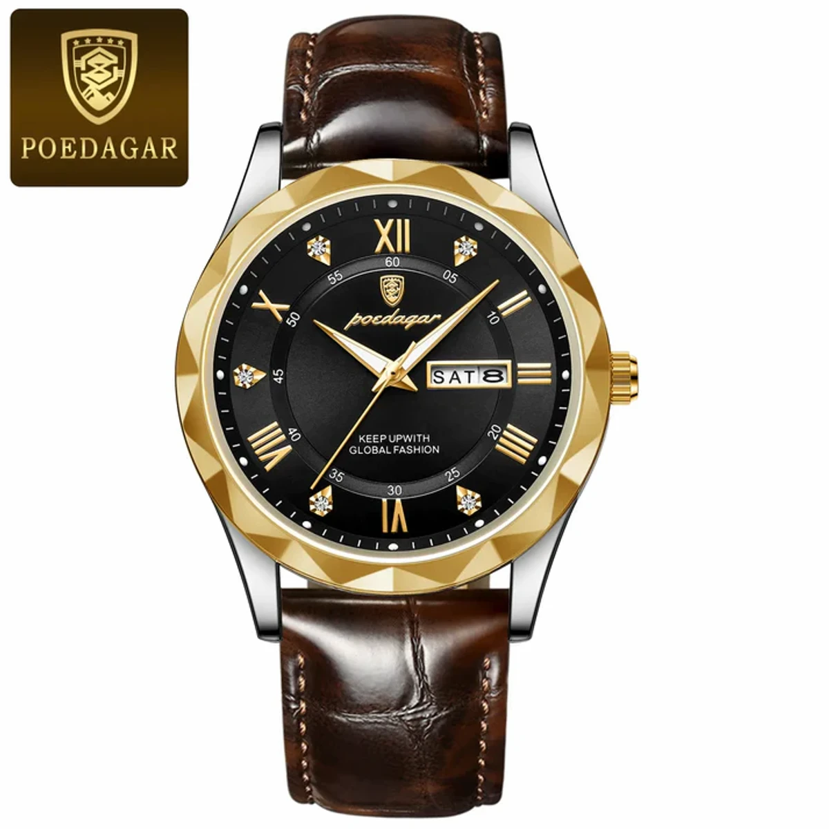 POEDAGAR Luxury Business Man Wristwatch Waterproof Luminous Date Week Men Watch For Men Quartz Clock Leather Men's Watches golden black