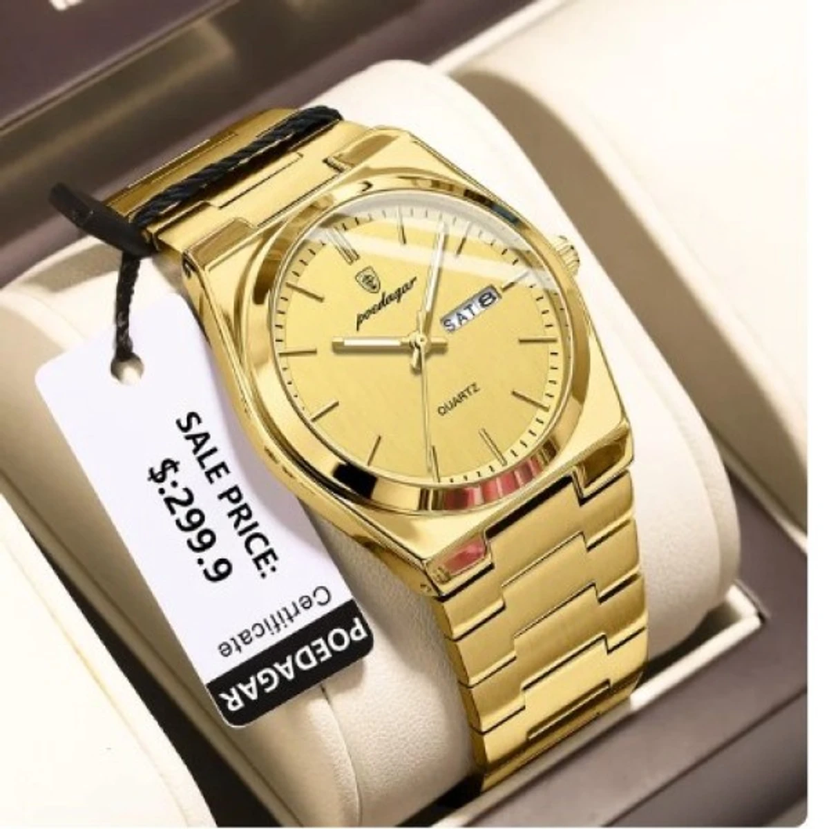 POEDAGAR 930 Luxury Stainless Steel Quartz Men's Watch- Golden