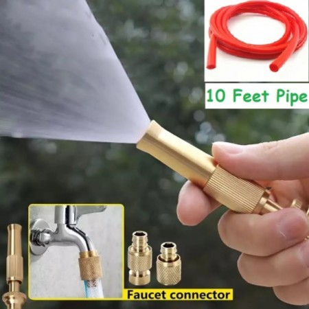 (১৫ ফিট কমলা পাইপ সহ) Water Gun Spray Nozzle High Pressure Quick Connector