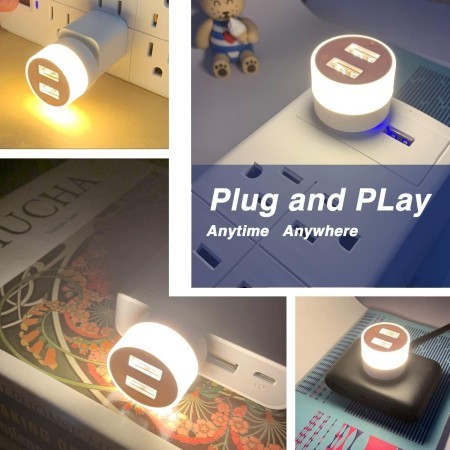 2-Port USB Hub Night Light, Portable USB Splitter with Warm Atmosphere Light for PC Laptop