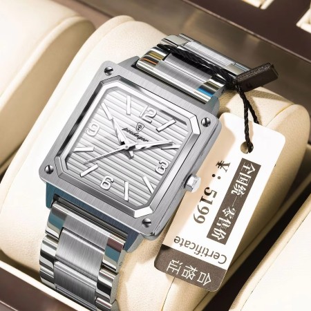 POEDAGAR Luxury 925ST Elegant Men Watch Silver