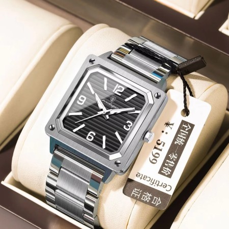 POEDAGAR Luxury 925ST Elegant Men Watch Silver Black