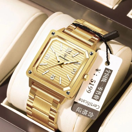 POEDAGAR Luxury 925ST Elegant Men Watch Full Gold