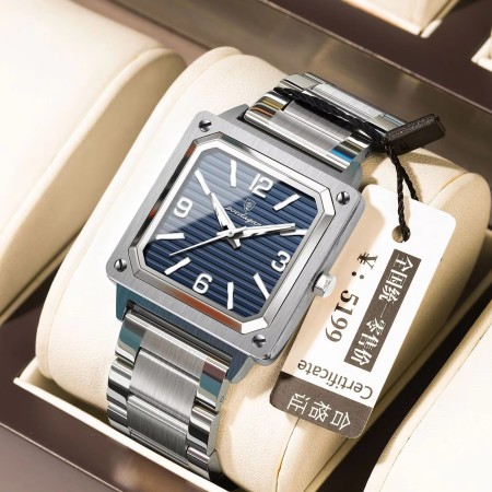POEDAGAR Luxury 925ST Elegant Men Watch Blue Silver