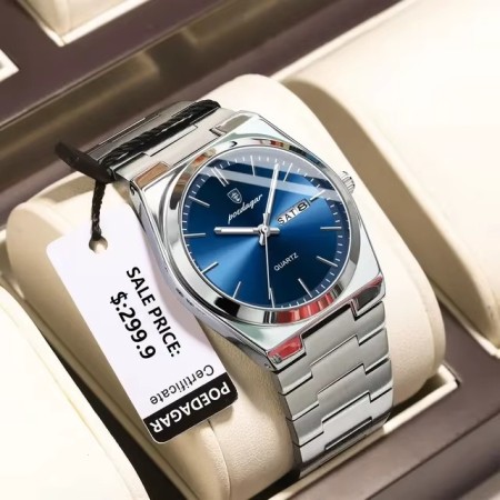 Poedagar 930 Mens Luxury Luminous Wristwatch Silver Blue