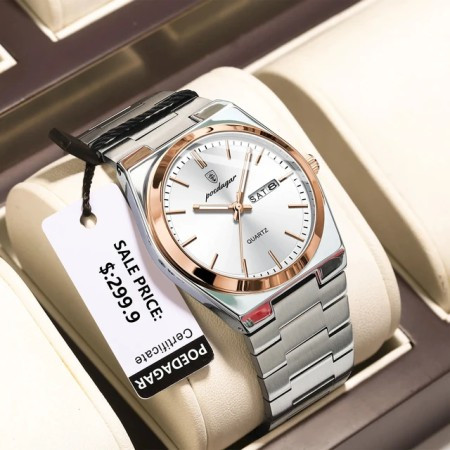 Poedagar 930 Mens Luxury Luminous Wristwatch Rose Silver