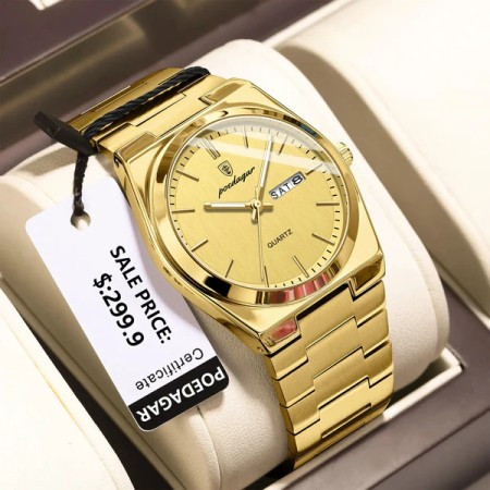Poedagar 930 Mens Luxury Luminous Wristwatch Full Gold