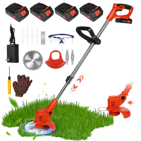 Four Battery Cordless Grass String Trimmer Electric Lawn Mower