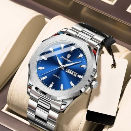 Poedagar Mens Quartz Watch Stainless Steel 725c silver Blue