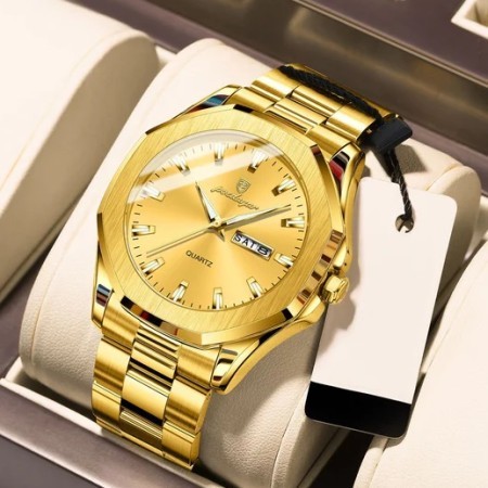 Poedagar Mens Quartz Watch Stainless Steel 725c Full Gold