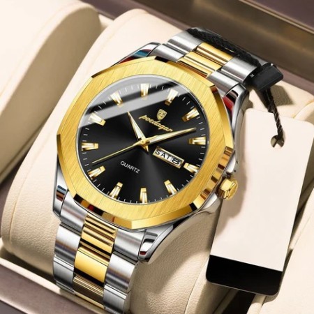 Poedagar Mens Quartz Watch Stainless Steel 725c toton Black